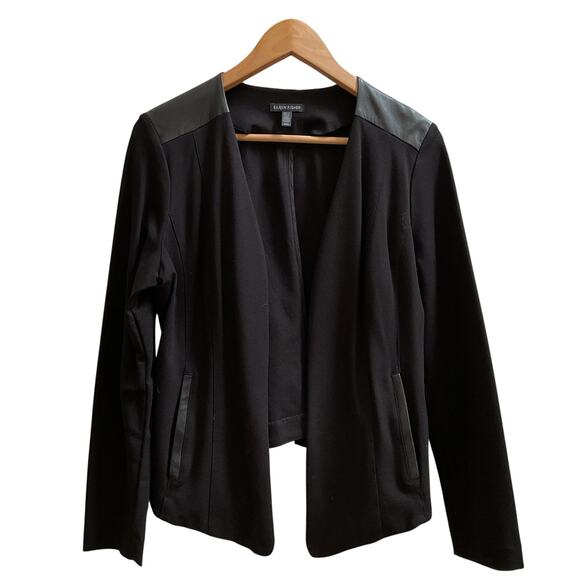 Eileen Fisher Ponte Viscose Blend Stretch Leather Trim Detail Blazer Medium - Picture 4 of 12
